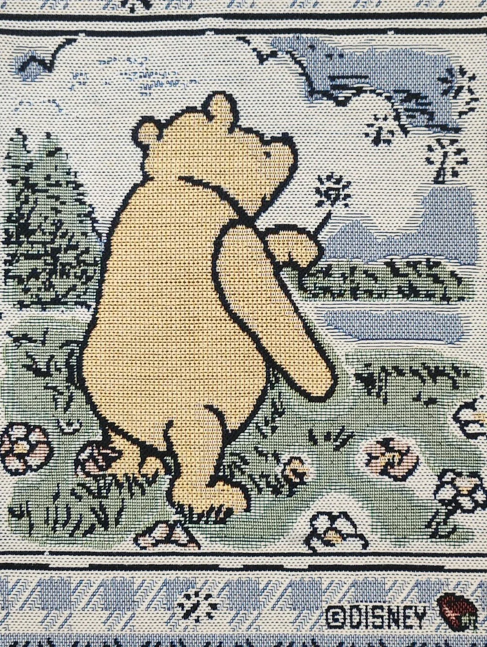 Vintage 90s Disney Winnie the Pooh Daisy Chains Woven Tapestry 27×27